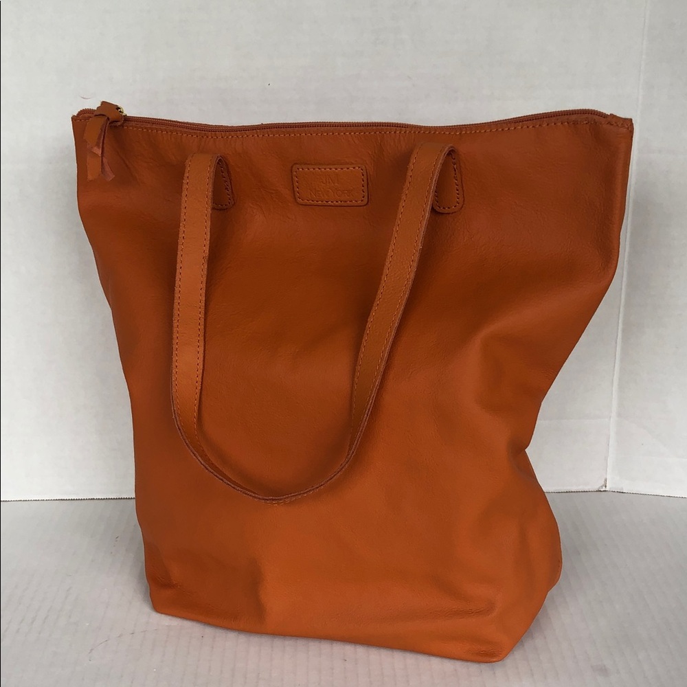 Pumpkin Leather Zippered Travel Shopping Tote JM New York